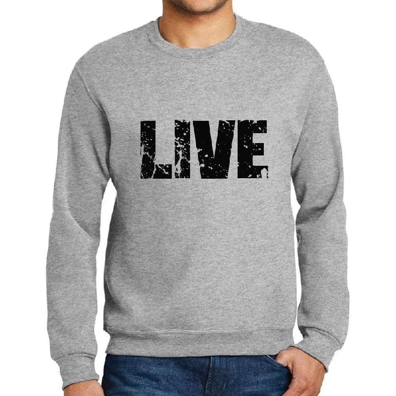 Weekend Comfort Wear Men's Printed Graphic Sweatshirt Popular Words LIVE Grey Marl
