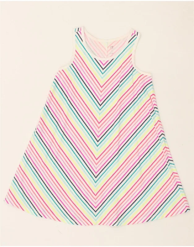 Comfort Fit GAP Girls Sleeveless T-Shirt Dress 6-7 Years Small Pink Striped Cotton
