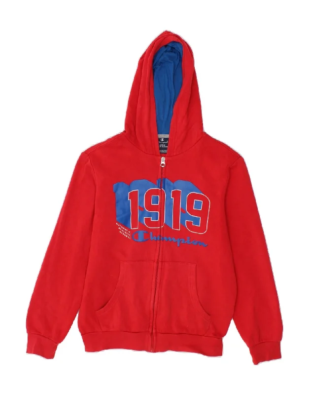 Breezy Outfits CHAMPION Boys 1919 Graphic Zip Hoodie Sweater 11-12 Years Large  Red