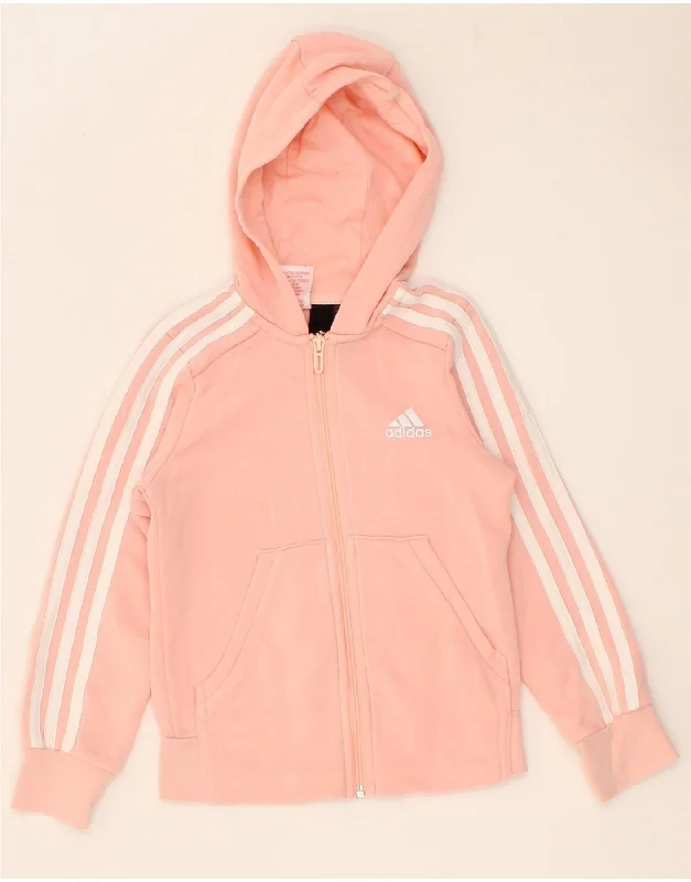 Sports Series ADIDAS Girls Zip Hoodie Sweater 7-8 Years Pink Cotton