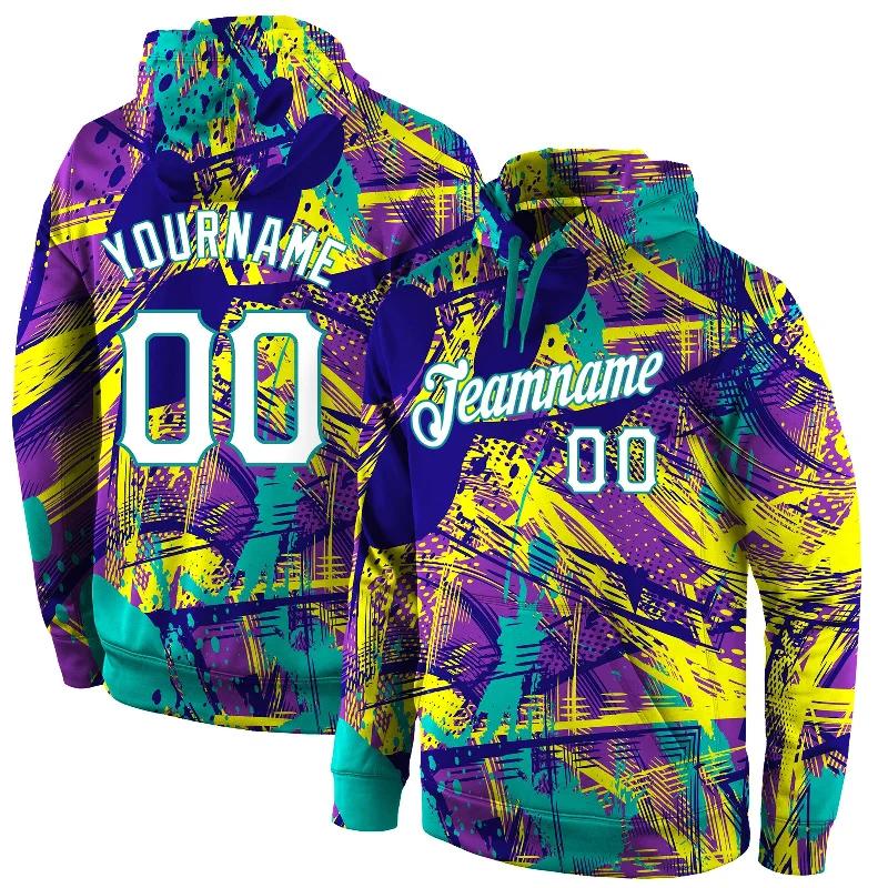 Urban Style Custom Stitched Graffiti Pattern White-Aqua 3D Sports Pullover Sweatshirt Hoodie