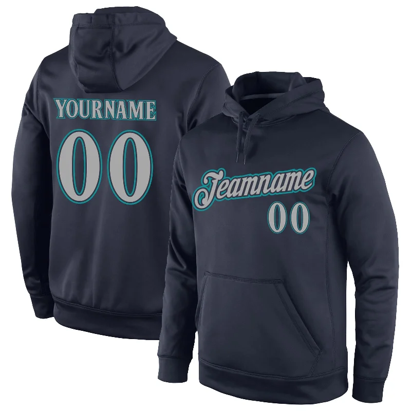 Warm Layers Custom Stitched Navy Gray-Aqua Sports Pullover Sweatshirt Hoodie