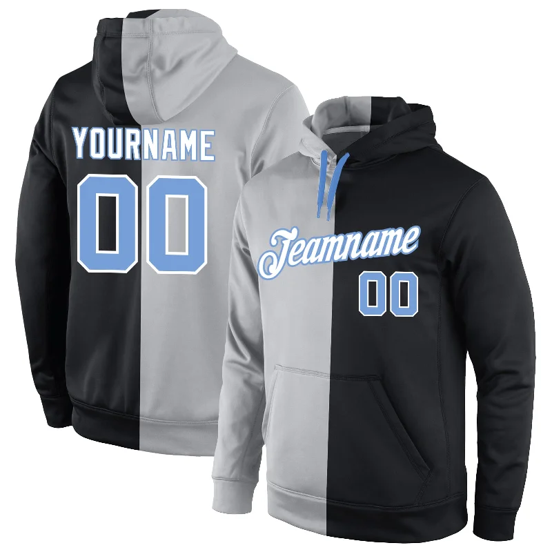 Fresh Wear Custom Stitched Gray Light Blue-Black Split Fashion Sports Pullover Sweatshirt Hoodie Fresh Wear Custom Stitched Gray Light Blue-Black Split Fashion Sports Pullover Sweatshirt Hoodie