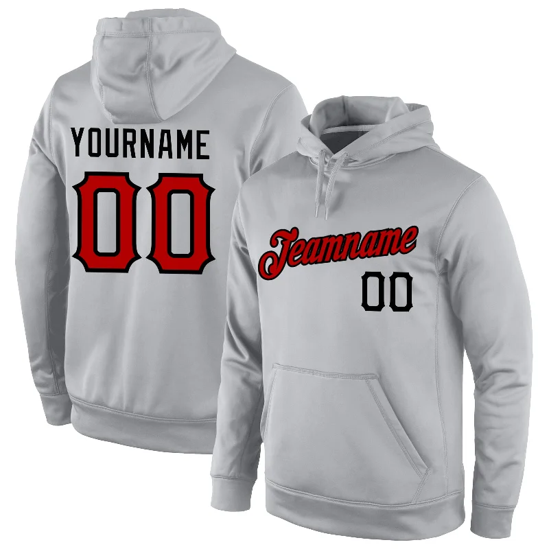 Light Layers Custom Stitched Gray Red-Black Sports Pullover Sweatshirt Hoodie