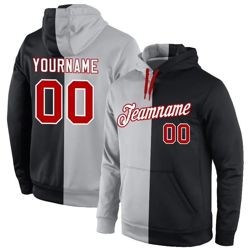 Elegant Series Custom Stitched Gray Red-Black Split Fashion Sports Pullover Sweatshirt Hoodie Elegant Series Custom Stitched Gray Red-Black Split Fashion Sports Pullover Sweatshirt Hoodie