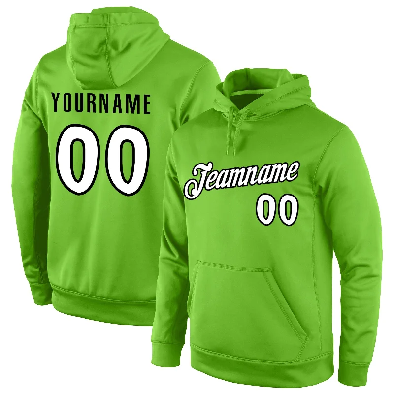 Soft Trends Custom Stitched Neon Green White-Black Sports Pullover Sweatshirt Hoodie Soft Trends Custom Stitched Neon Green White-Black Sports Pullover Sweatshirt Hoodie