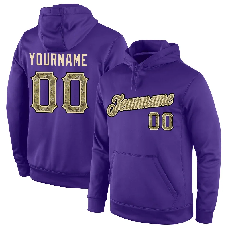 Classic Series Custom Stitched Purple Camo-Black Sports Pullover Sweatshirt Hoodie