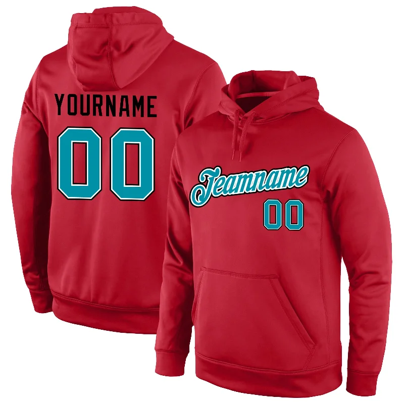 French Retro Custom Stitched Red Teal-Black Sports Pullover Sweatshirt Hoodie