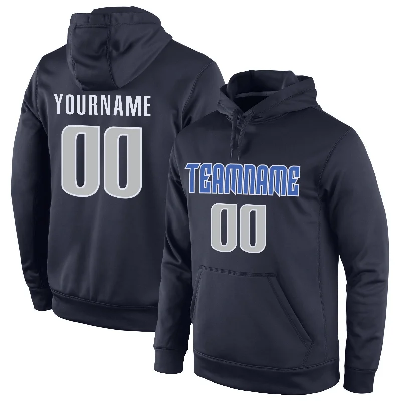 Casual Elegance Custom Stitched Navy Gray-Blue Sports Pullover Sweatshirt Hoodie