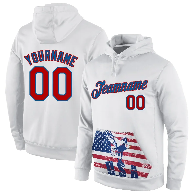 Stylish Wear Custom Stitched White Red-Blue 3D American Flag Fashion Sports Pullover Sweatshirt Hoodie