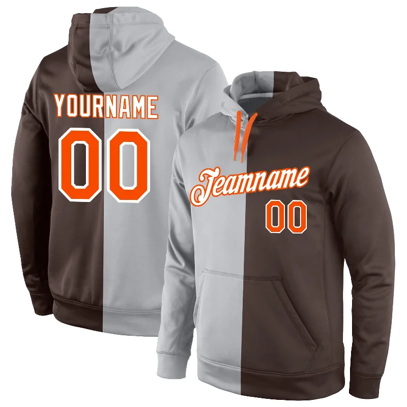 Noble And Elegant Custom Stitched Gray Orange-Brown Split Fashion Sports Pullover Sweatshirt Hoodie Noble And Elegant Custom Stitched Gray Orange-Brown Split Fashion Sports Pullover Sweatshirt Hoodie