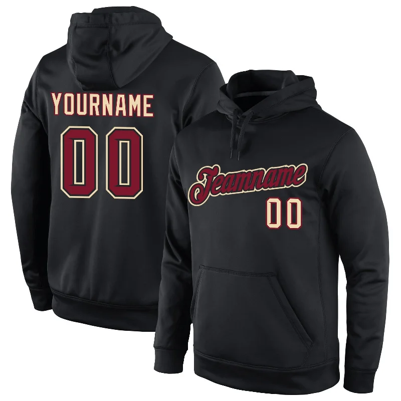 Exquisite Craftsmanship Custom Stitched Black Crimson-Cream Sports Pullover Sweatshirt Hoodie Exquisite Craftsmanship Custom Stitched Black Crimson-Cream Sports Pullover Sweatshirt Hoodie