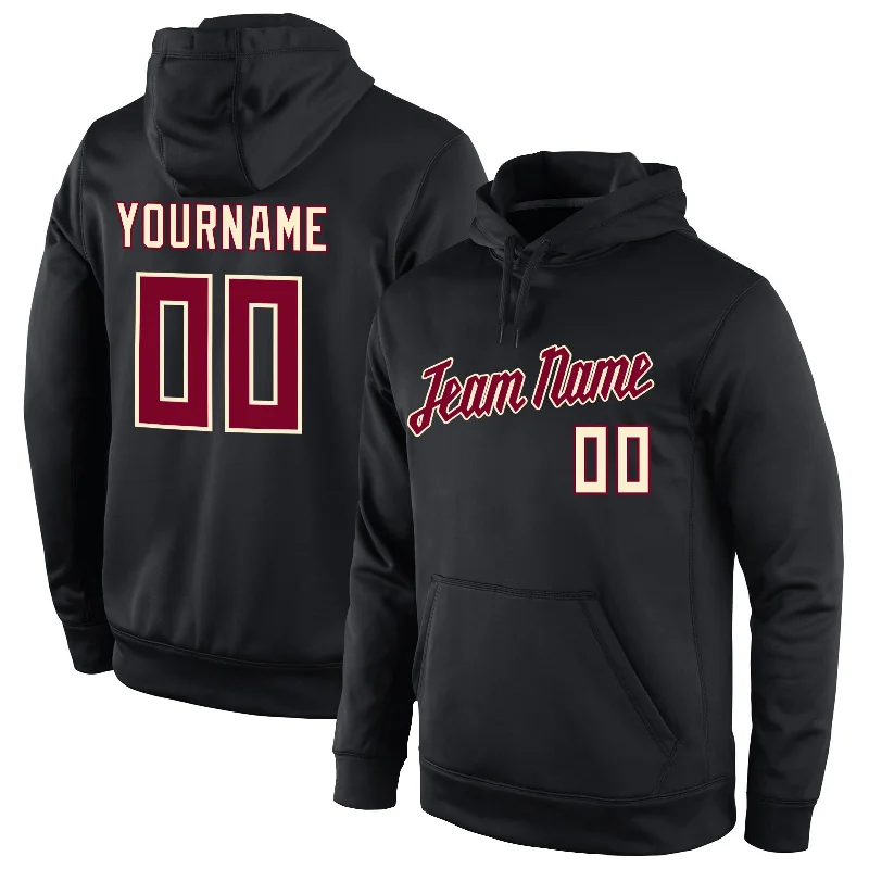 Smart Comfort Custom Stitched Black Crimson-Cream Sports Pullover Sweatshirt Hoodie
