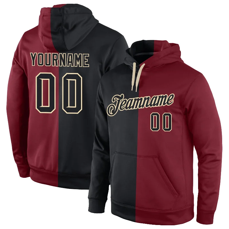 Sports Trend Custom Stitched Crimson Black-Cream Split Fashion Sports Pullover Sweatshirt Hoodie