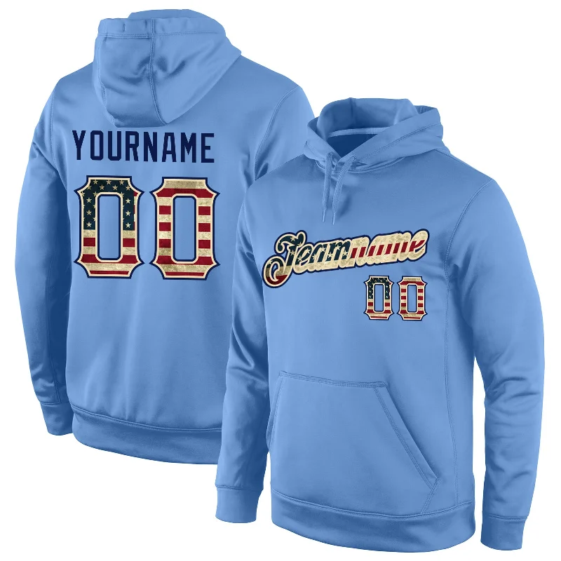 French Style Custom Stitched Light Blue Vintage USA Flag-Cream Sports Pullover Sweatshirt Hoodie French Style Custom Stitched Light Blue Vintage USA Flag-Cream Sports Pullover Sweatshirt Hoodie