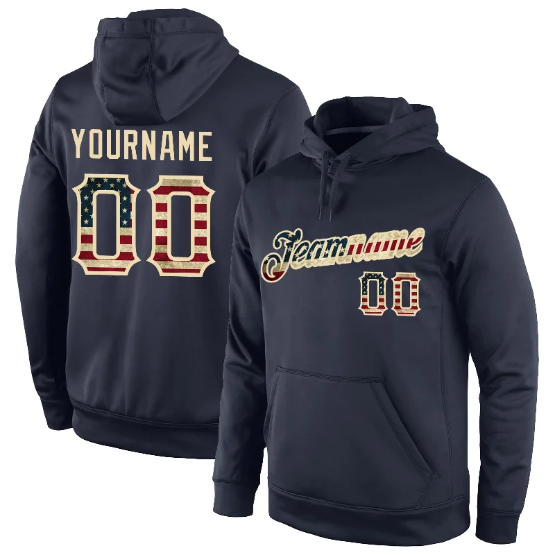 Cozy Chic Wear Custom Stitched Navy Vintage USA Flag-Cream Sports Pullover Sweatshirt Hoodie Cozy Chic Wear Custom Stitched Navy Vintage USA Flag-Cream Sports Pullover Sweatshirt Hoodie