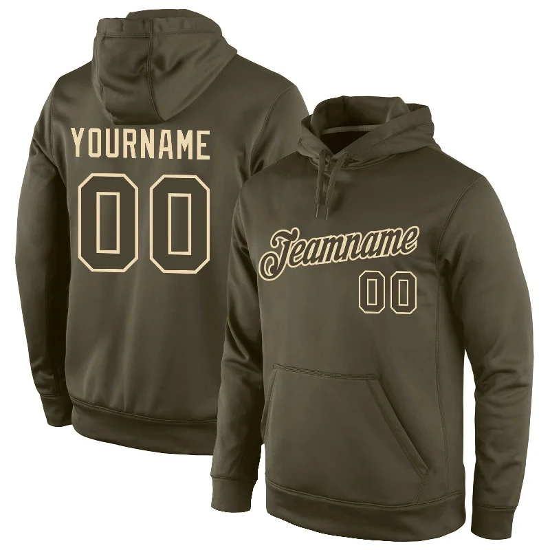 Cozy Lounge Wear Custom Stitched Olive Olive-Cream Sports Pullover Sweatshirt Salute To Service Hoodie Cozy Lounge Wear Custom Stitched Olive Olive-Cream Sports Pullover Sweatshirt Salute To Service Hoodie