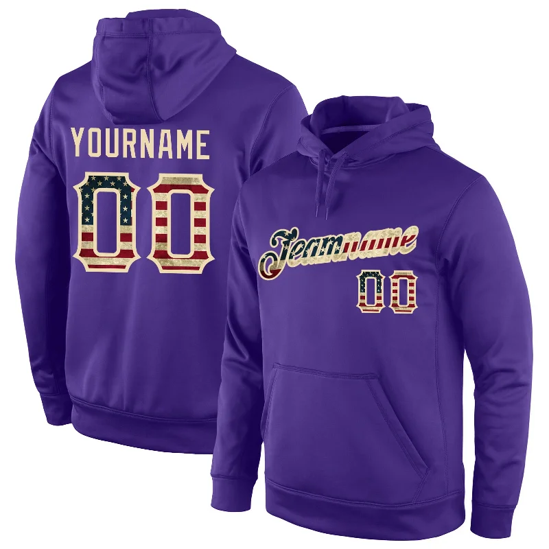 Low-key Luxury Custom Stitched Purple Vintage USA Flag-Cream Sports Pullover Sweatshirt Hoodie
