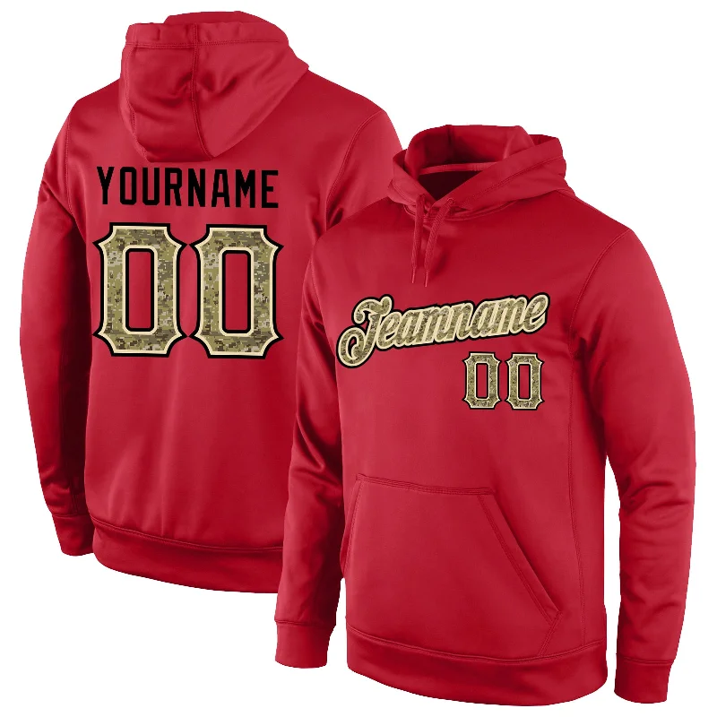 Cute Style Custom Stitched Red Camo-Cream Sports Pullover Sweatshirt Hoodie