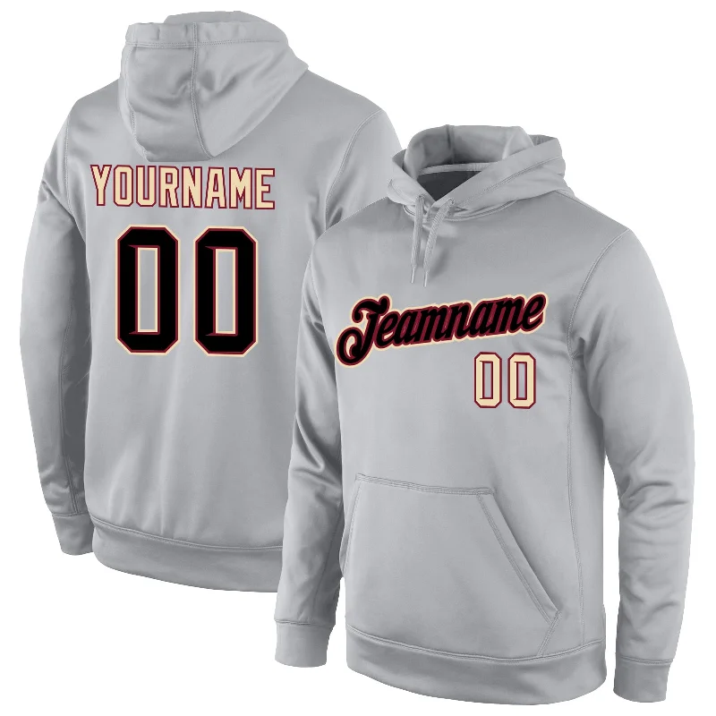 Soft Wearables Custom Stitched Gray Black-Crimson Sports Pullover Sweatshirt Hoodie