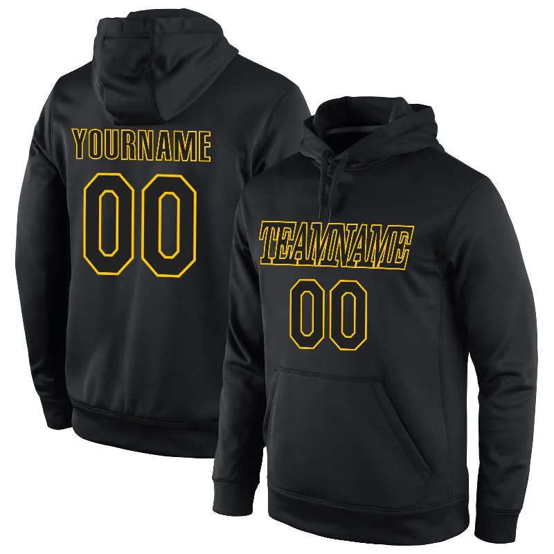 Cozy Chic Custom Stitched Black Black-Gold Sports Pullover Sweatshirt Hoodie