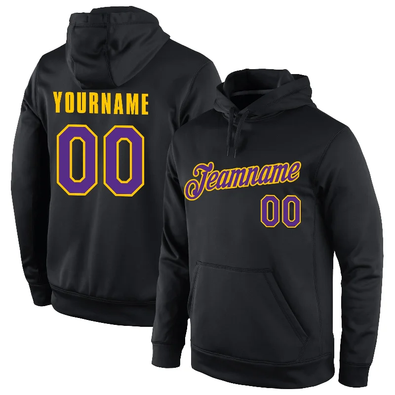 Elegant Temperament Custom Stitched Black Purple-Gold Sports Pullover Sweatshirt Hoodie Elegant Temperament Custom Stitched Black Purple-Gold Sports Pullover Sweatshirt Hoodie