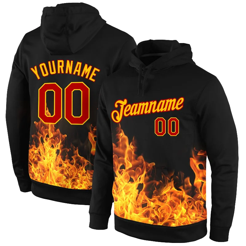 Trendy Wear Custom Stitched Black Red-Gold 3D Pattern Design Flame Sports Pullover Sweatshirt Hoodie Trendy Wear Custom Stitched Black Red-Gold 3D Pattern Design Flame Sports Pullover Sweatshirt Hoodie