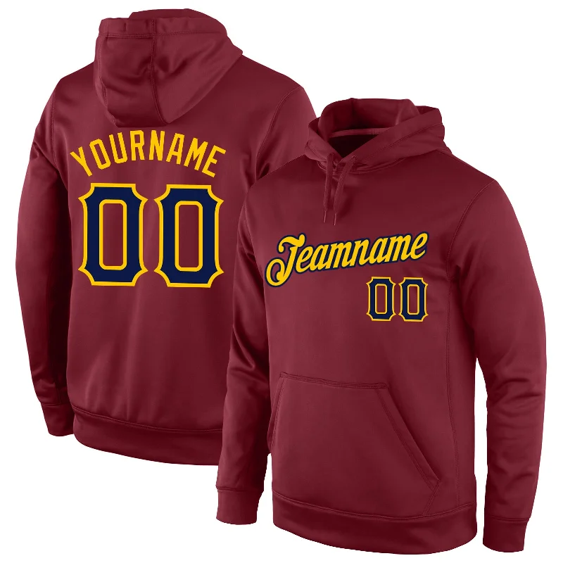 Timeless Style Custom Stitched Burgundy Navy-Gold Sports Pullover Sweatshirt Hoodie