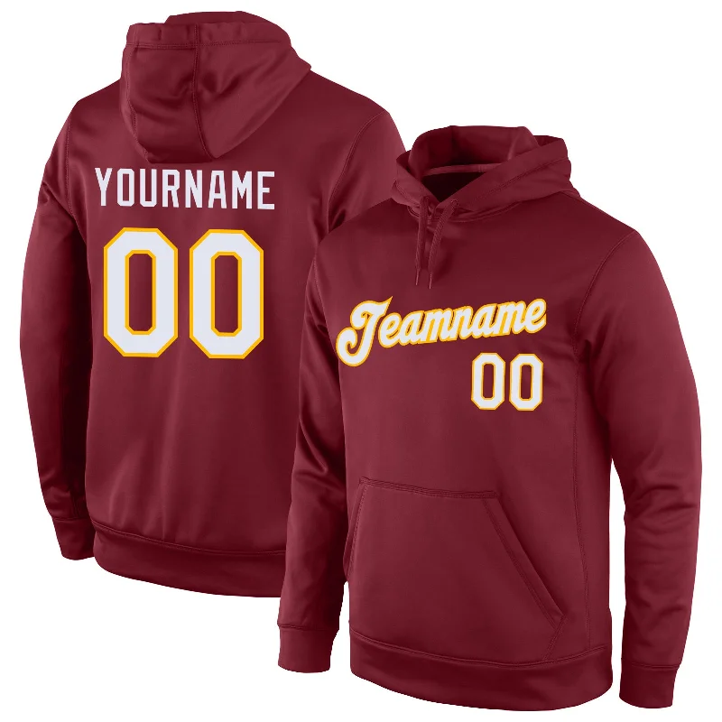 Breezy Style Custom Stitched Burgundy White-Gold Sports Pullover Sweatshirt Hoodie