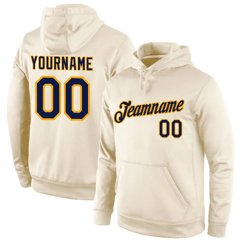 College Style Custom Stitched Cream Navy-Gold Sports Pullover Sweatshirt Hoodie