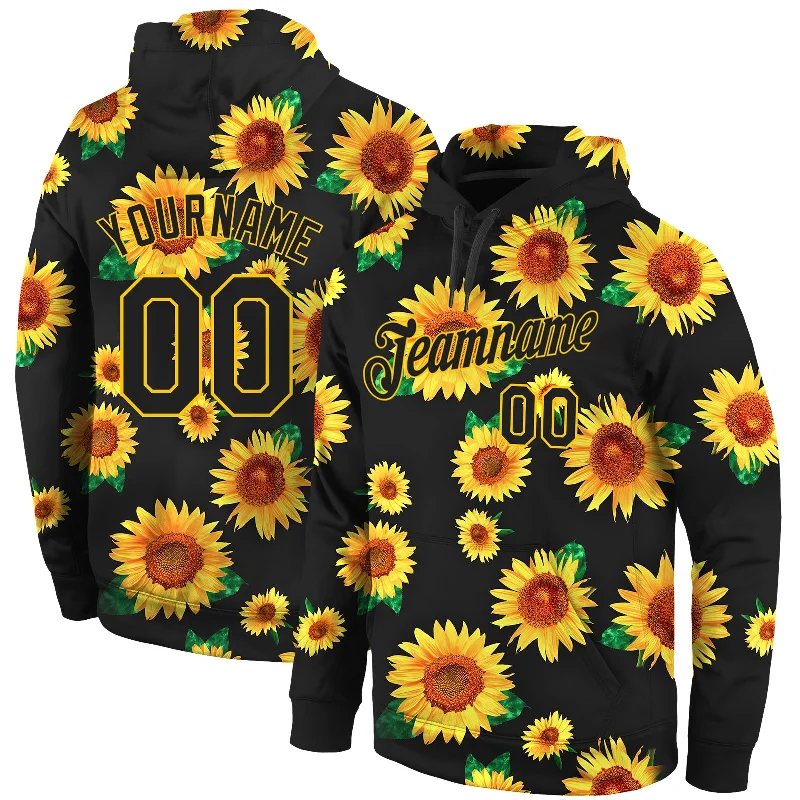 Loose Fit Custom Stitched Graffiti Pattern Black-Gold 3D Sunflowers Sports Pullover Sweatshirt Hoodie Loose Fit Custom Stitched Graffiti Pattern Black-Gold 3D Sunflowers Sports Pullover Sweatshirt Hoodie