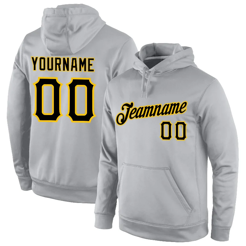 Relaxed Clothing Custom Stitched Gray Black-Gold Sports Pullover Sweatshirt Hoodie