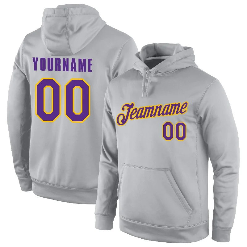 Comfortable Tops Custom Stitched Gray Purple-Gold Sports Pullover Sweatshirt Hoodie Comfortable Tops Custom Stitched Gray Purple-Gold Sports Pullover Sweatshirt Hoodie