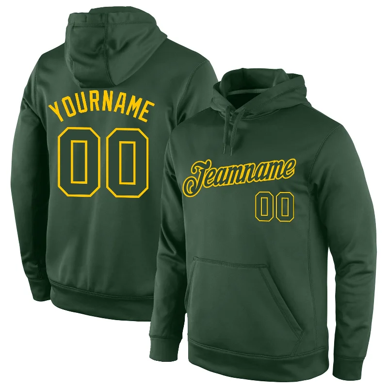 Cozy Fitting Custom Stitched Green Green-Gold Sports Pullover Sweatshirt Hoodie
