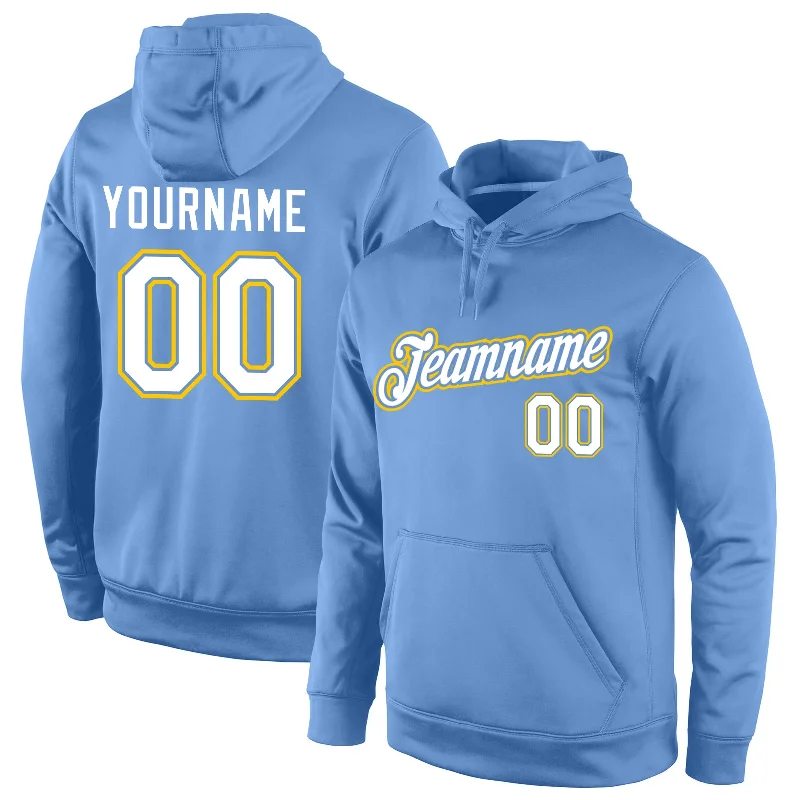 Warm And Comfortable Custom Stitched Light Blue White-Gold Sports Pullover Sweatshirt Hoodie Warm And Comfortable Custom Stitched Light Blue White-Gold Sports Pullover Sweatshirt Hoodie