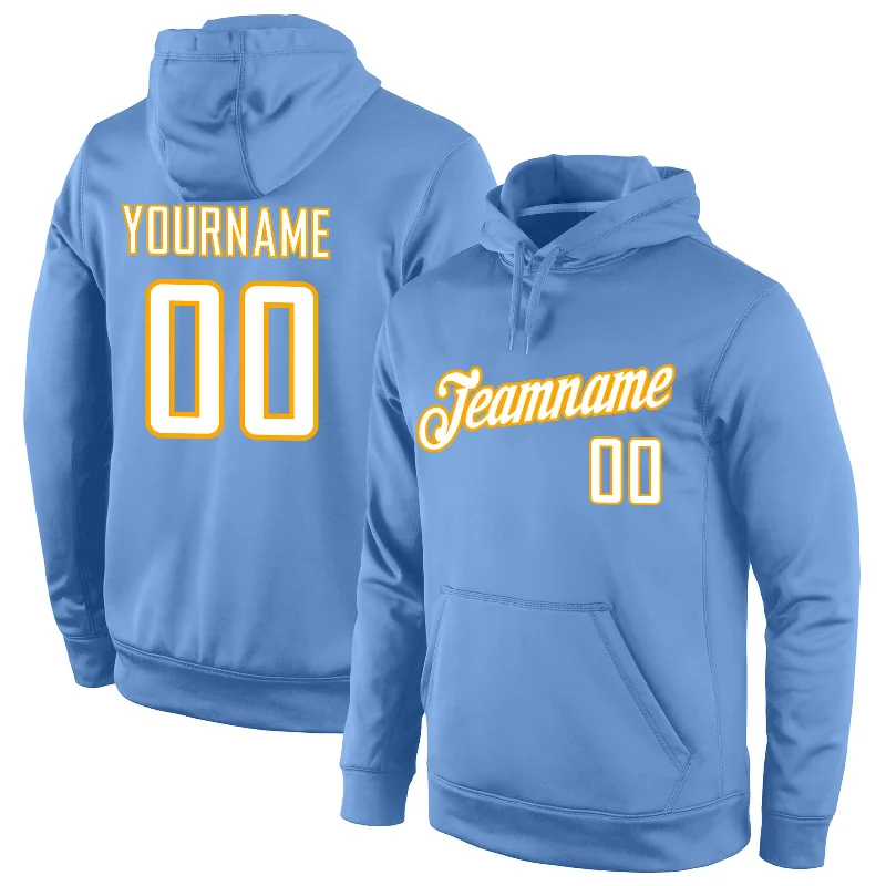 Wearable At Home Or Out Custom Stitched Light Blue White-Gold Sports Pullover Sweatshirt Hoodie Wearable At Home Or Out Custom Stitched Light Blue White-Gold Sports Pullover Sweatshirt Hoodie