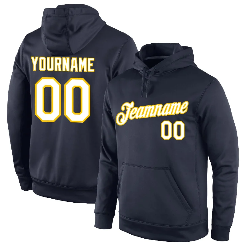 Cozy Apparel Custom Stitched Navy White-Gold Sports Pullover Sweatshirt Hoodie