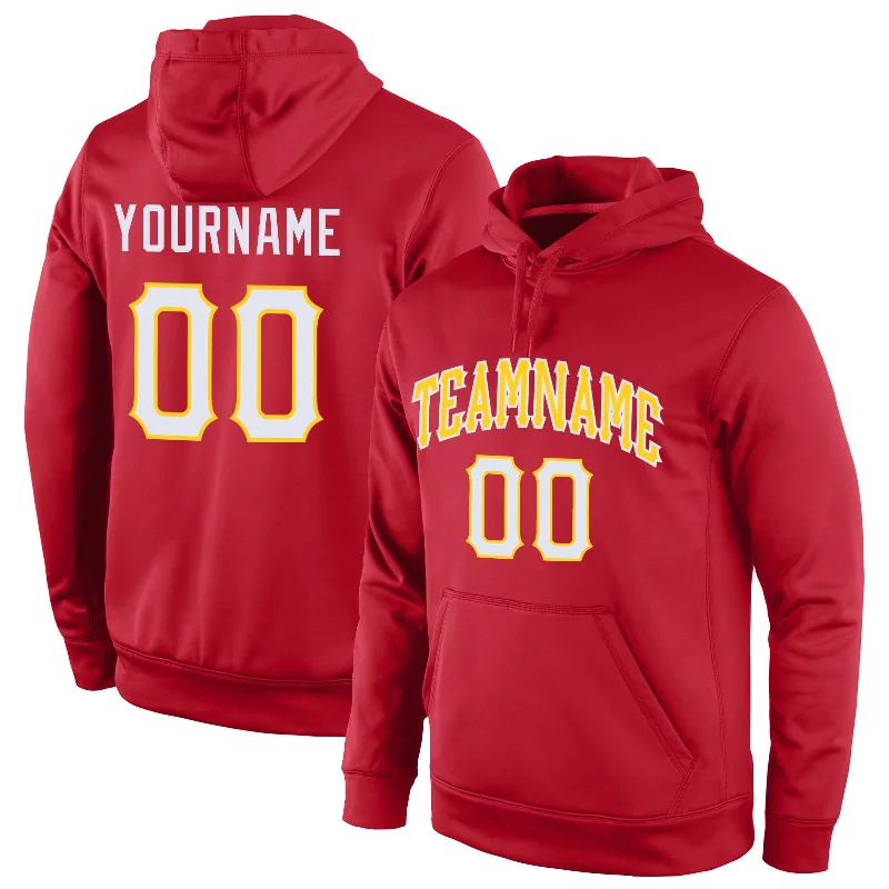 Cozy Vibes Custom Stitched Red White-Gold Sports Pullover Sweatshirt Hoodie