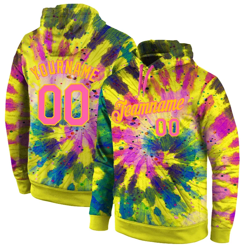 Comfort Fit Custom Stitched Tie Dye Pink-Gold 3D Pattern Design Sports Pullover Sweatshirt Hoodie