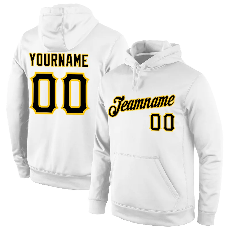 Fresh And Capable Custom Stitched White Black-Gold Sports Pullover Sweatshirt Hoodie Fresh And Capable Custom Stitched White Black-Gold Sports Pullover Sweatshirt Hoodie