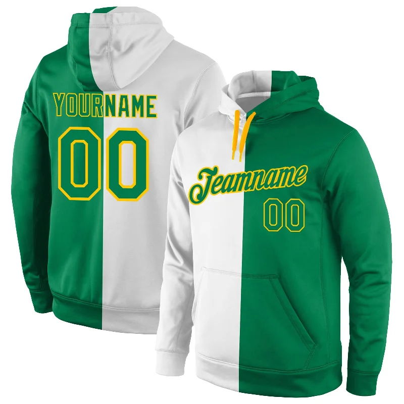 Sports Series Custom Stitched White Kelly Green-Gold Split Fashion Sports Pullover Sweatshirt Hoodie Sports Series Custom Stitched White Kelly Green-Gold Split Fashion Sports Pullover Sweatshirt Hoodie