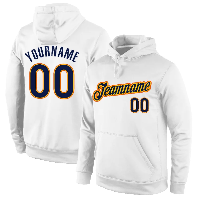 European And American Style Custom Stitched White Navy-Gold Sports Pullover Sweatshirt Hoodie