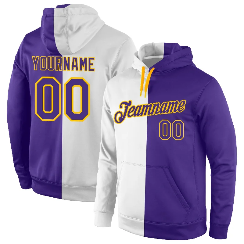 Exquisite Tailoring Custom Stitched White Purple-Gold Split Fashion Sports Pullover Sweatshirt Hoodie Exquisite Tailoring Custom Stitched White Purple-Gold Split Fashion Sports Pullover Sweatshirt Hoodie