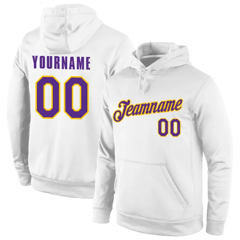 British Fashion Custom Stitched White Purple-Gold Sports Pullover Sweatshirt Hoodie