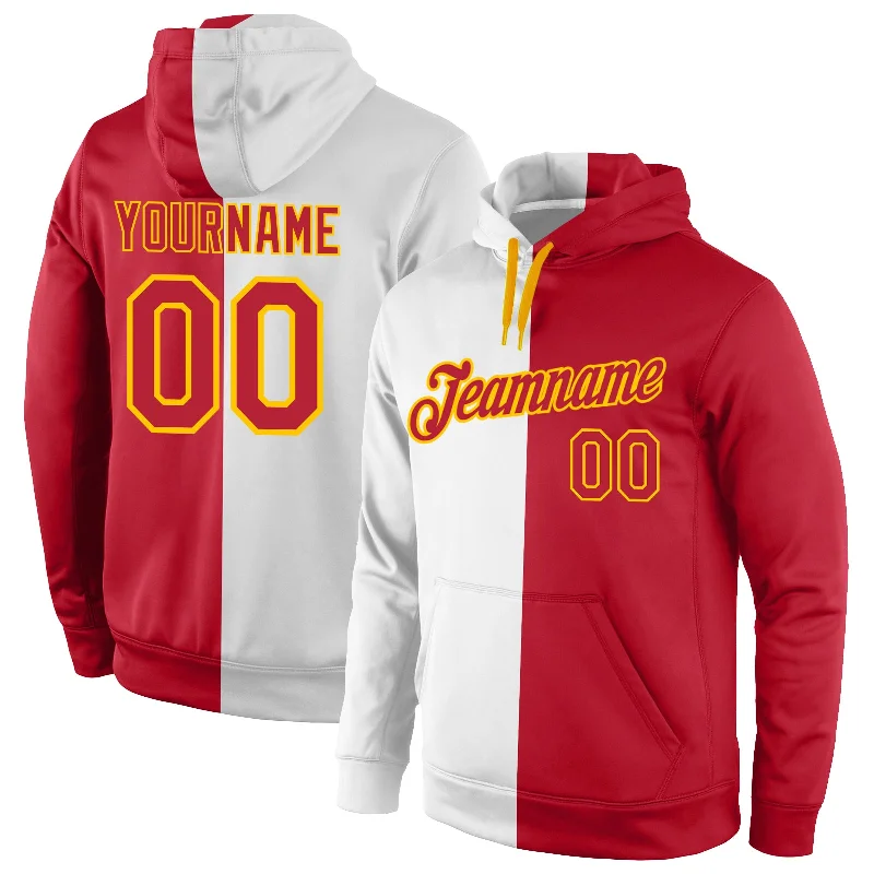 High-end Sense Custom Stitched White Red-Gold Split Fashion Sports Pullover Sweatshirt Hoodie High-end Sense Custom Stitched White Red-Gold Split Fashion Sports Pullover Sweatshirt Hoodie
