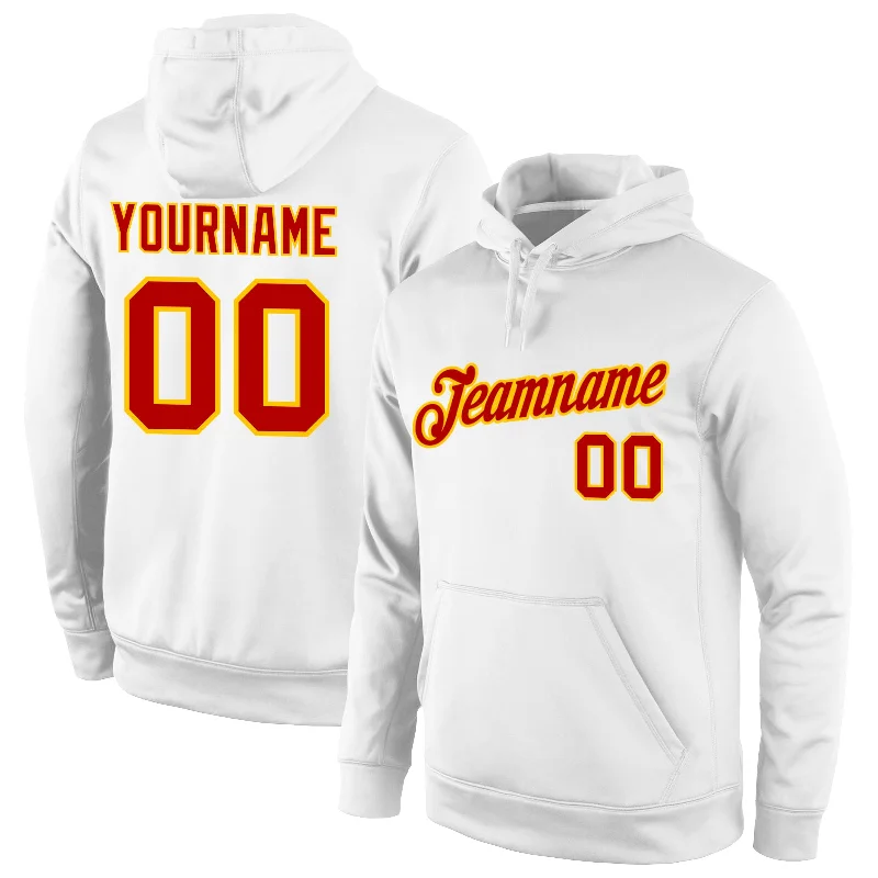Bright Colors Custom Stitched White Red-Gold Sports Pullover Sweatshirt Hoodie
