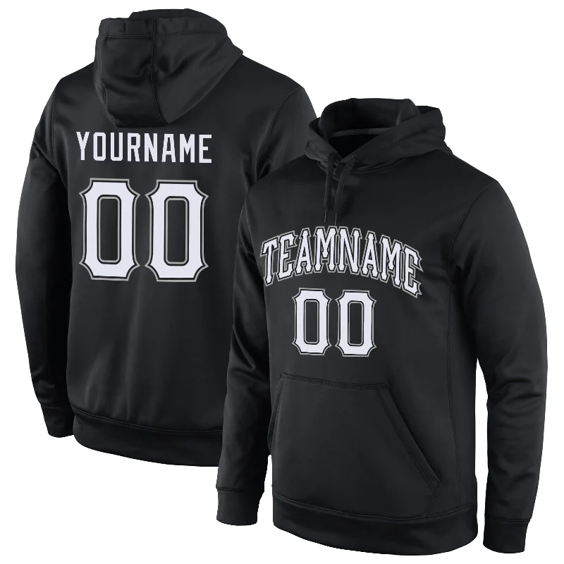 Weekend Style Custom Stitched Black White-Gray Sports Pullover Sweatshirt Hoodie