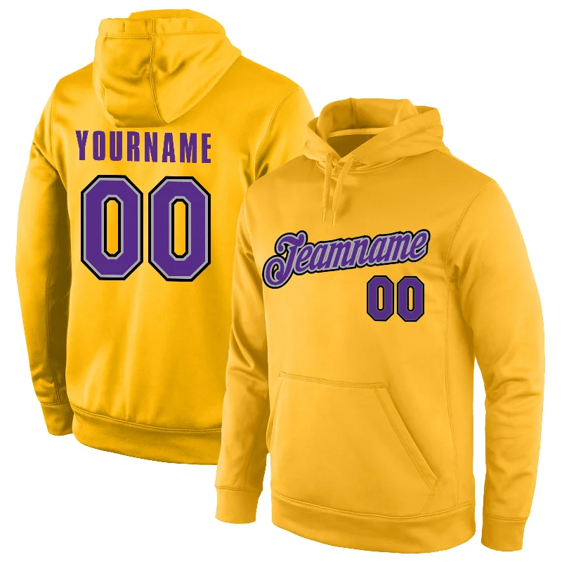 Mid-length Style Custom Stitched Gold Purple-Gray Sports Pullover Sweatshirt Hoodie