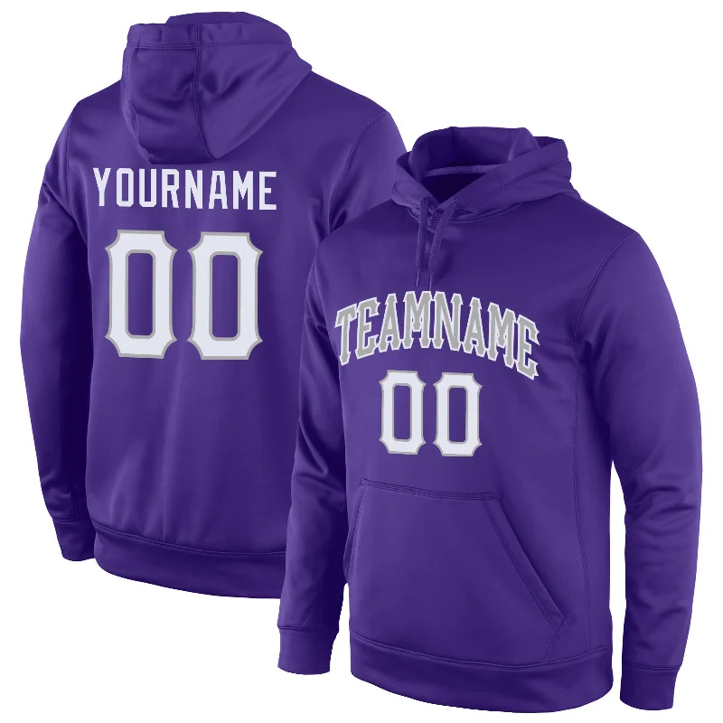 Relaxed Fit Custom Stitched Purple White-Gray Sports Pullover Sweatshirt Hoodie