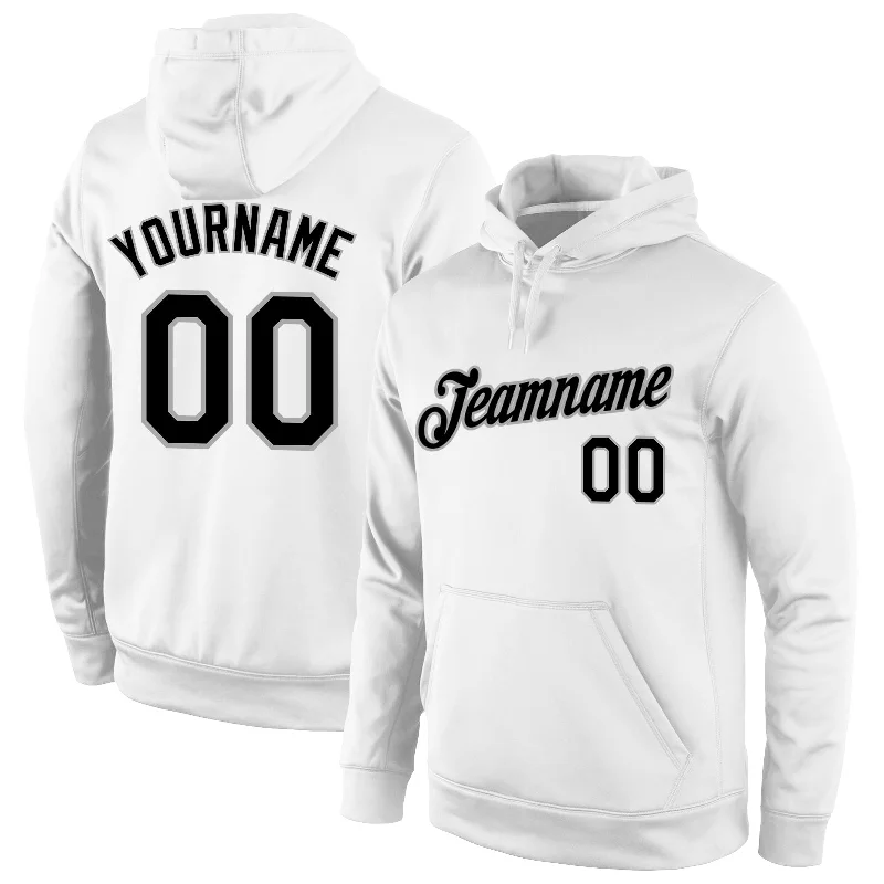 Stretch Design Custom Stitched White Black-Gray Sports Pullover Sweatshirt Hoodie